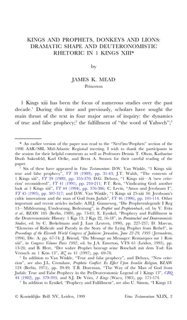 Kings and Prophets, Donkeys and Lions: Dramatic Shape and Deuteronomistic Rhetoric in 1 Kings Xiii*