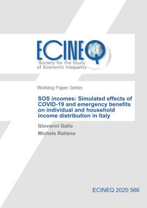 Simulated Effects of COVID-19 and Emergency Benefits on Individual and Household Income Distribution in Italy ECINE