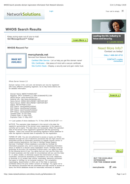 WHOIS Search Provides Domain Registration Information from Network Solutions 314/11/Friday 11H39