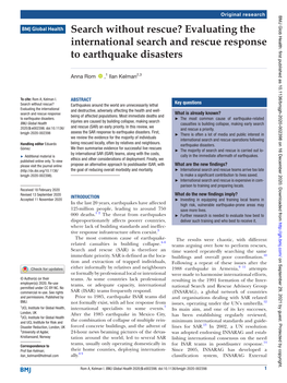 Evaluating the International Search and Rescue Response to Earthquake Disasters