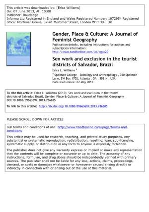 Sex Work and Exclusion in the Tourist Districts of Salvador, Brazil Erica L