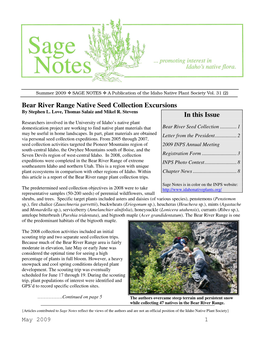 Bear River Range Native Seed Collection Excursions in This Issue