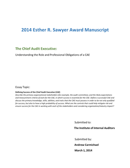2014 Esther R. Sawyer Award Manuscript