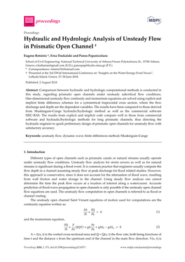 Hydraulic and Hydrologic Analysis of Unsteady Flow in Prismatic Open Channel †