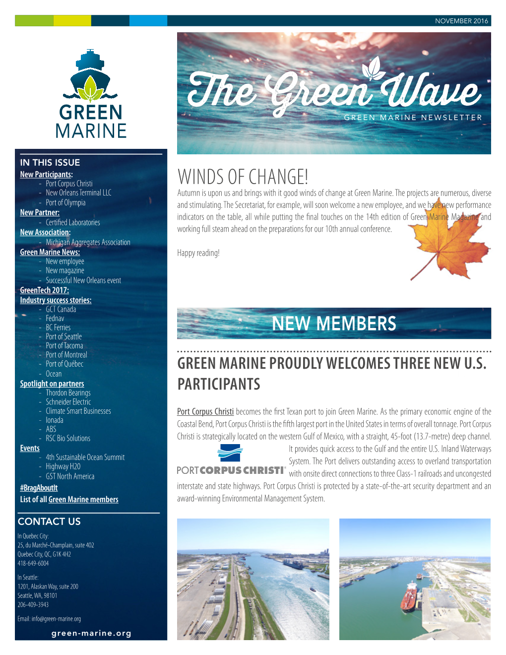 WINDS of CHANGE! - New Orleans Terminal LLC Autumn Is Upon Us and Brings with It Good Winds of Change at Green Marine