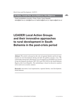 LEADER Local Action Groups and Their Innovative Approaches to Rural Development in South Bohemia in the Post-Crisis Period