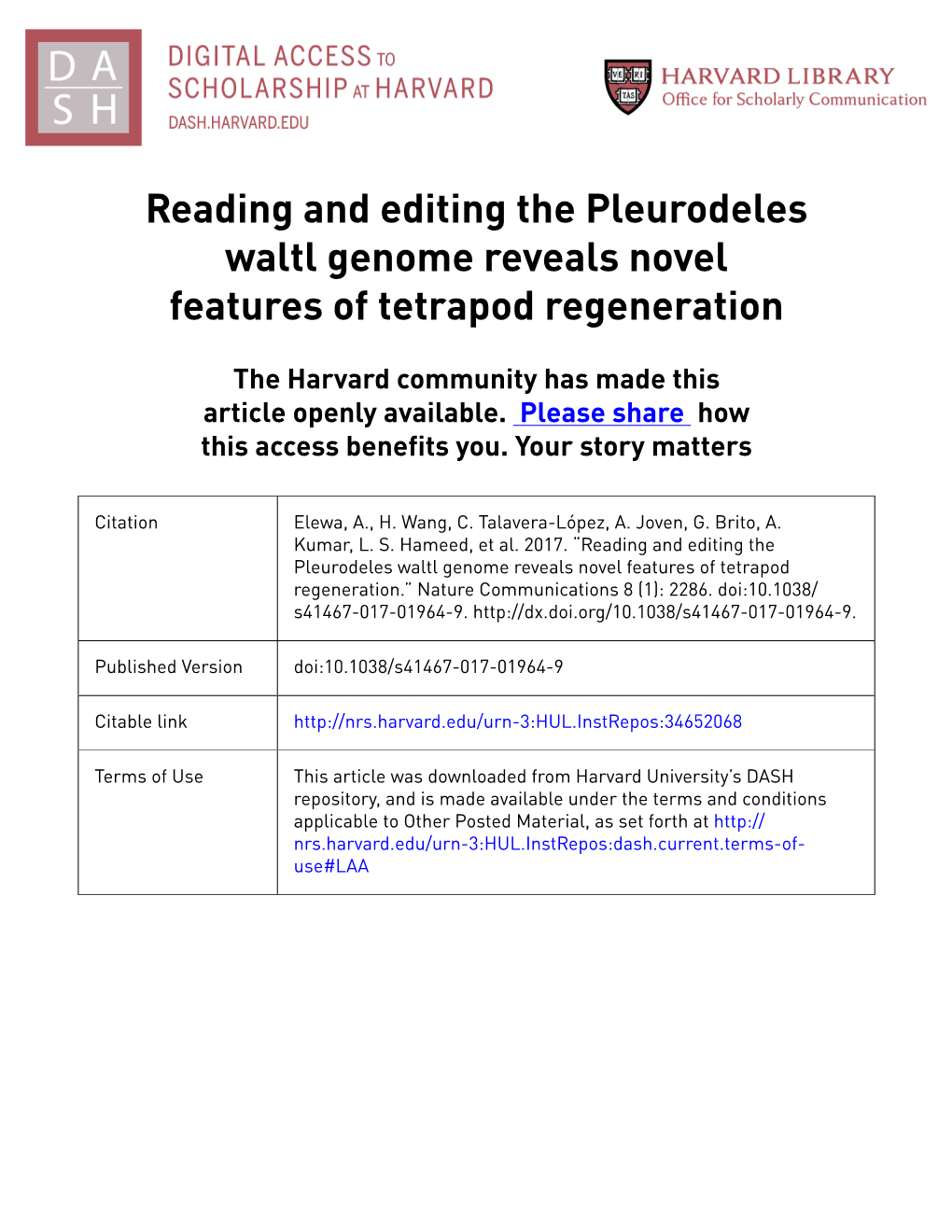 Pleurodeles Waltl Genome Reveals Novel Features of Tetrapod Regeneration