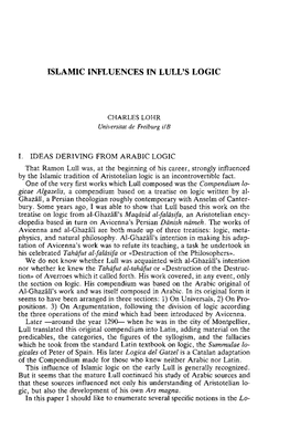 Islamic Influences in Lull's Logic