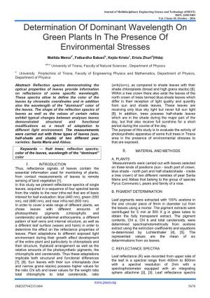 Determination of Dominant Wavelength on Green Plants in the Presence of Environmental Stresses