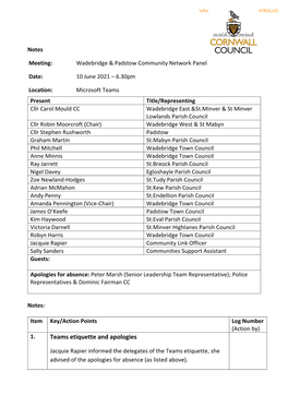 Wadebridge Padstow Community Network Panel Notes 10 June 2021