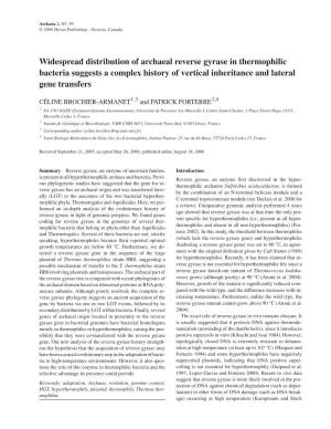 Widespread Distribution of Archaeal Reverse Gyrase in Thermophilic Bacteria Suggests a Complex History of Vertical Inheritance and Lateral Gene Transfers