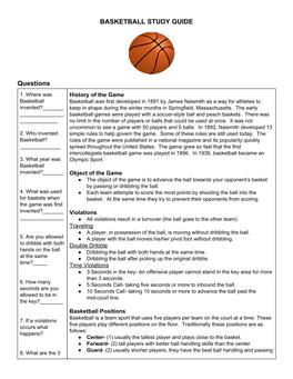 BASKETBALL STUDY GUIDE Questions