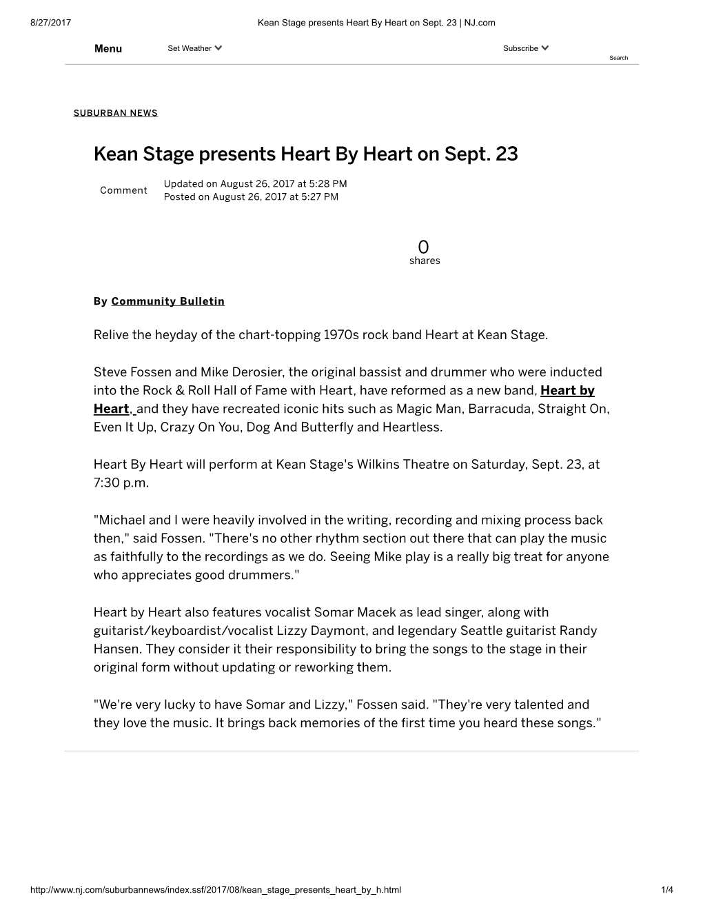 Kean Stage Presents Heart by Heart on Sept. 23 | NJ.Com