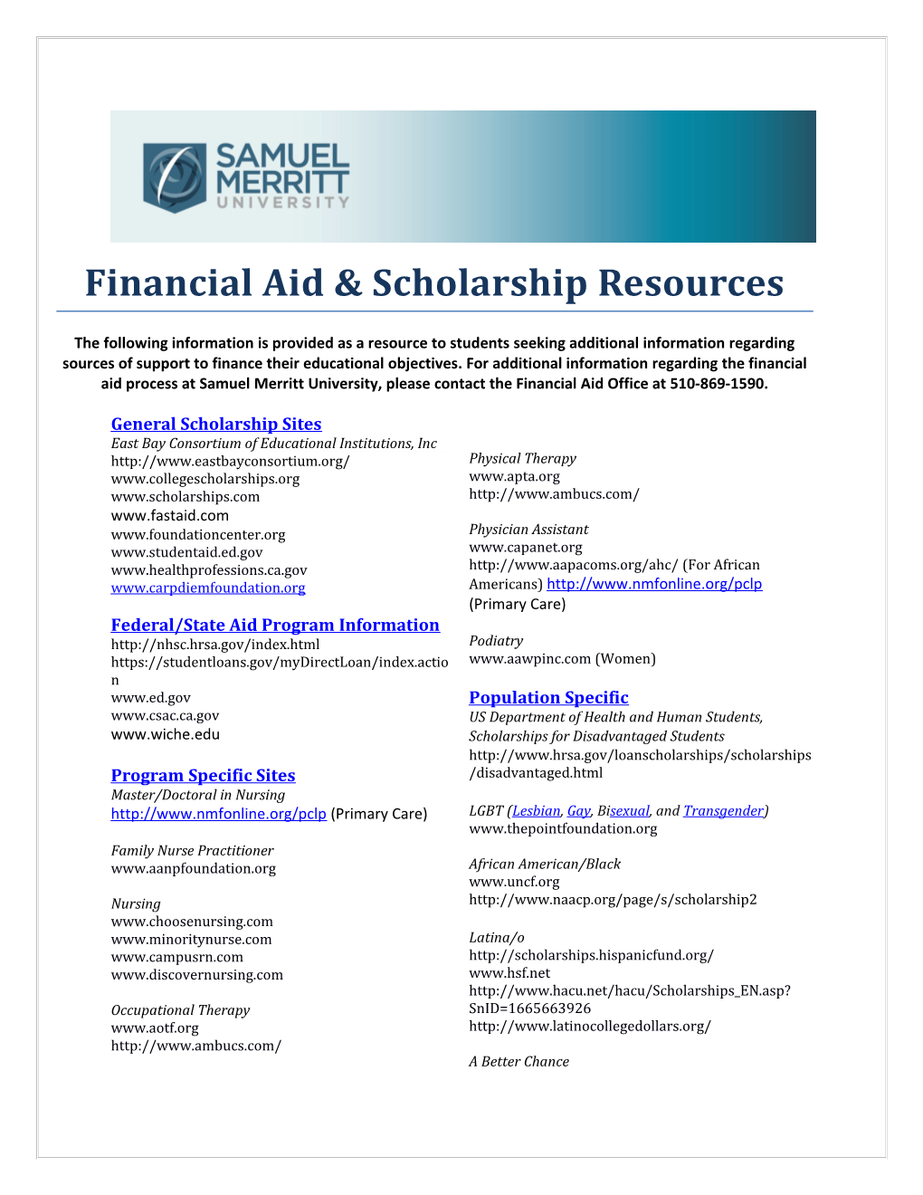 Financial Aid & Scholarship Resources