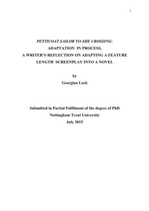 Petticoat Sailor to She Crossing: Adaptation in Process, a Writer's Reflection on Adapting a Feature Length Screenplay Into