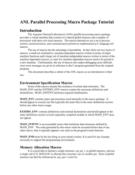 ANL Parallel Processing Macro Package Tutorial