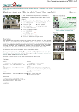 4 Bedroom Apartment / Flat for Sale in Vasant Vihar, New Delhi
