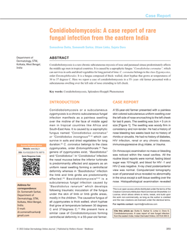 Conidiobolomycosis: a Case Report of Rare Fungal Infection from the Eastern India