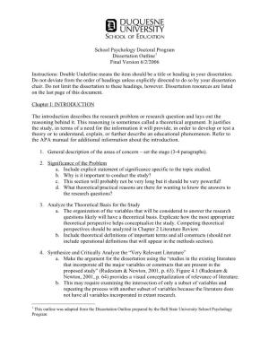 School Psychology Doctoral Program Dissertation Outline1 Final Version 6/2/2006
