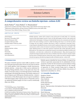 A Comprehensive Review on Embelia Tsjeriam- Cottam A.DC A* B C a Department of Saidla, Ajmal Khan Tibbiya College, Aligarh Muslim University, Aligarh, India