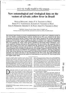 New Entomological and Virological Data on the Vectors of Sylvatic Yellow Fever in Brazil