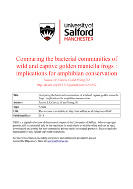 Comparing the Bacterial Communities of Wild and Captive Golden Mantella