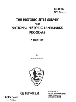The Historic Sites Survey and National Historic Landmarks Program