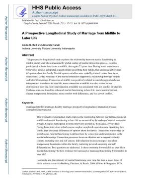 A Prospective Longitudinal Study of Marriage from Midlife to Later Life