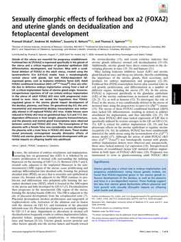 And Uterine Glands on Decidualization and Fetoplacental Development