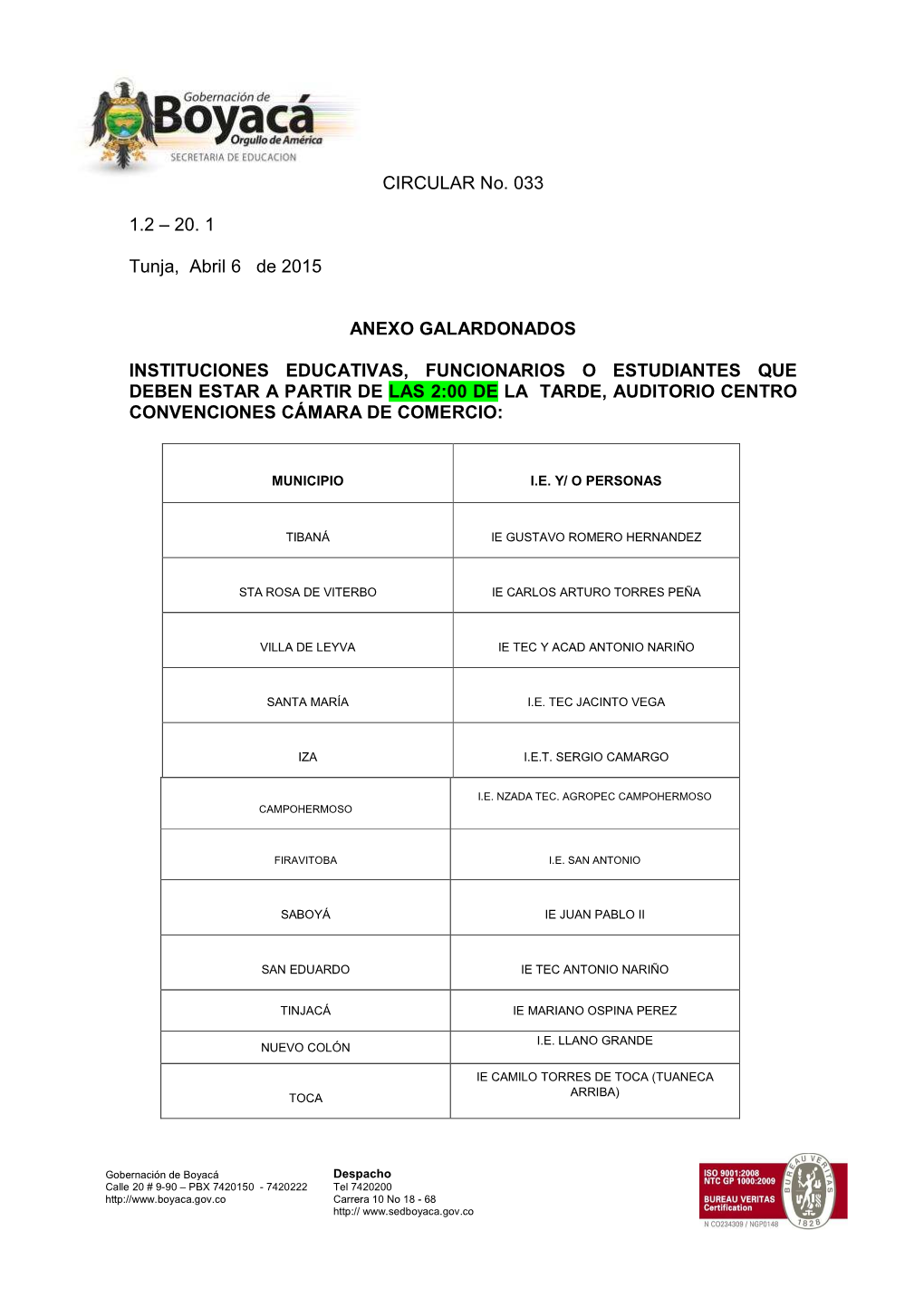 Anexo a Circular 33 Exaltados Abril 17 De 2015