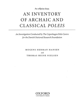 An Inventory of Archaic and Classical Poleis