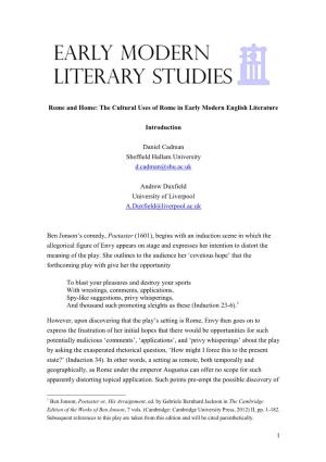 The Cultural Uses of Rome in Early Modern English Literature Introduction Daniel Cadman Sheffield Hallam Univer
