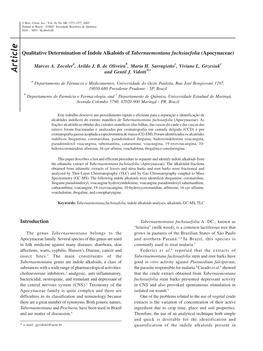 Qualitative Determination of Indole Alkaloids of Tabernaemontana Fuchsiaefolia (Apocynaceae)