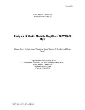 Analysis of Martin Marietta Magchem 10 WTS-60 Mgo