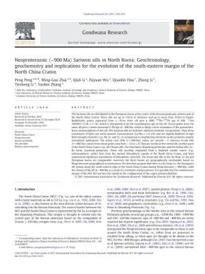 Neoproterozoic (~900Ma) Sariwon Sills in North Korea