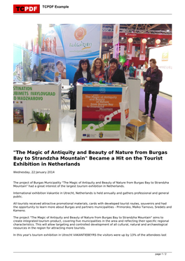 "The Magic of Antiquity and Beauty of Nature from Burgas Bay to Strandzha Mountain" Became a Hit on the Tourist Exhibition in Netherlands