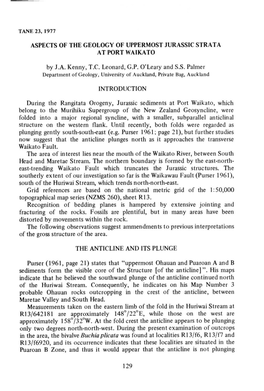 Aspects of the Geology of the Uppermost Jurassic Strata at Port Waikato, by J. A. Kenny, T. C