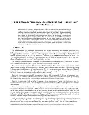 LUNAR NETWORK TRACKING ARCHITECTURE for LUNAR FLIGHT Shane B