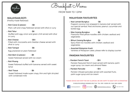 Breakfast Menu from 9AM to 12PM
