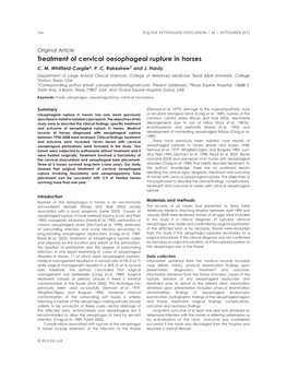 Treatment of Cervical Oesophageal Rupture in Horses C