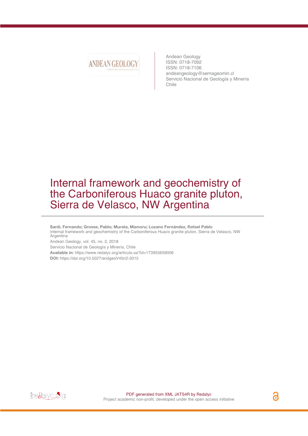 Internal Framework and Geochemistry of the Carboniferous Huaco Granite Pluton, Sierra De Velasco, NW Argentina