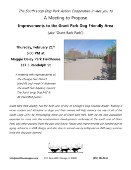 A Meeting to Propose Improvements to the Grant Park Dog Friendly Area