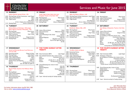 Services and Music for June 2015