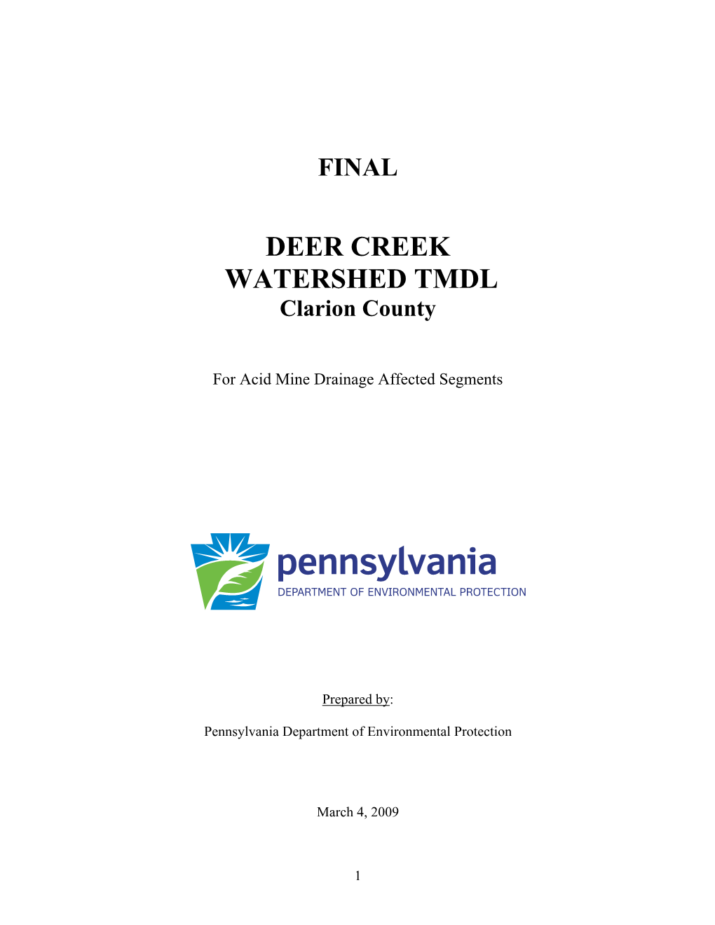 DEER CREEK WATERSHED TMDL Clarion County