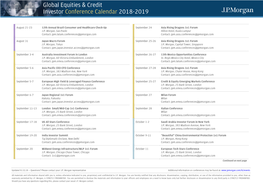 Global Equities & Credit Investor Conference Calendar 2018-2019