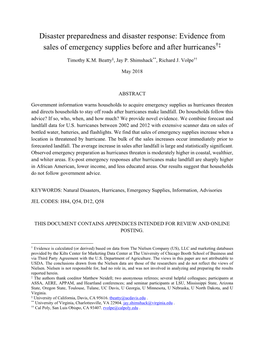 Evidence from Sales of Emergency Supplies Before and After Hurricanes†‡