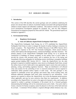 IV.F GEOLOGY and SOILS 1. Introduction This Section of the EIR