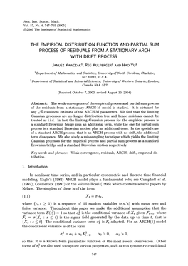 The Empirical Distribution Function and Partial Sum Process of Residuals from a Stationary Arch with Drift Process