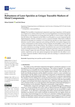 Robustness of Laser Speckles As Unique Traceable Markers of Metal Components