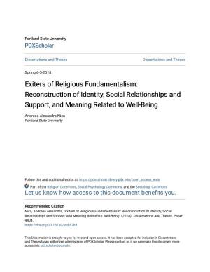 Exiters of Religious Fundamentalism: Reconstruction of Identity, Social Relationships and Support, and Meaning Related to Well-Being
